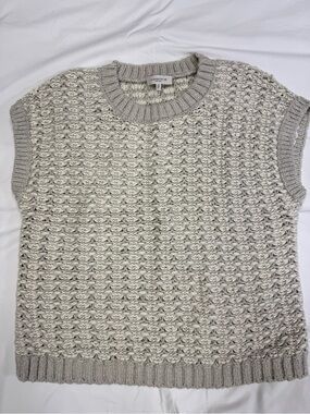 Lafayette 148 New York Cream and Light Gray Metallic Knit Sweater Vest